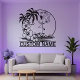 Cartel LED de flamenco personalizado | Arte mural tropical personalizado | Decoración de casa de playa para patio o bar junto a la piscina | Placa de nombre iluminada