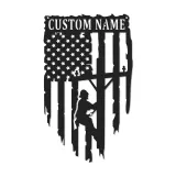 Bandera americana personalizada para liniero | Decoración mural de metal LED para electricistas | Regalo patriótico para trabajador de servicios públicos | Cartel con nombre personalizado