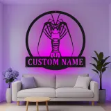 Décoration murale en métal personnalisée avec homard et rétroéclairage LED - Cadeau côtier nautique pour maison de plage