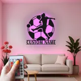 Cartel LED de Jugador de Fútbol Personalizado | Decoración Mural de Metal Personalizada | Decoración de Habitación de Adolescentes y Regalo Deportivo para Atletas