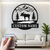 Moose Silhouette LED Metal Wall Art | Custom Name Sign for Cabin | Rustic Mountain Decor Gift