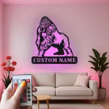 Gorilla LED Metal Wall Art | Custom Name Sign for Home Gym & Man Cave | Personalized Wildlife Decor
