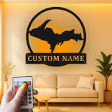 Cartel de metal personalizado con luz LED de la Península Superior, regalo personalizado de Michigan, decoración para la sala de estar o la oficina