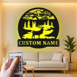 Insegna in metallo personalizzata con luce LED a forma di cervo - Regalo per amanti della natura per cabine o lodge