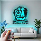 Cartel de metal personalizado con perro ovejero inglés antiguo y luz LED, regalo personalizado para dueños de mascotas, decoración de perro para la sala de estar