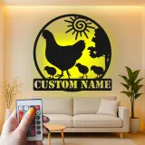 Insegna in metallo LED Famiglia Pollo Personalizzata Regalo per Casa Decorazione Cucina Rustica