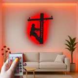 Lineman LED Metall-Wandkunst | Personalisierte Elektriker Geschenk | Individuelles Utility Worker Silhouette Schild mit RGB-Lichtern