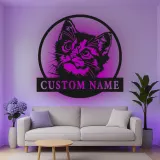 Insegna in metallo personalizzata con luce LED per gatti - Regalo per amanti dei gatti, decorazione per camera da letto o soggiorno