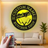 Décoration murale en métal personnalisée avec lumière LED pour boucherie