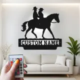 Custom Cowboy Couple on Horse Led Light Metal Wall Art Western Gift for Couples Ranch Home Decor