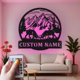 Cartel de metal LED de alce de montaña personalizado, regalo para amante de la naturaleza, decoración de cabaña rústica