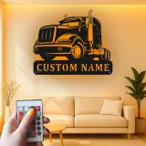 Personalized Trucker Sign with LED | Custom Semi Truck Metal Wall Art | Big Rig Decor for Man Cave, Garage | Gift for Husband