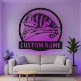 Cartel de metal LED personalizado de camaleón, regalo único para entusiastas de los reptiles, decoración de dormitorio o salón
