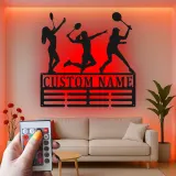 Insegna in metallo personalizzata con luce LED per giocatori di tennis - Regalo per amanti del tennis e decorazione per sale giochi