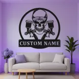 Insegna Garage Personalizzata Teschio | Arte in Metallo LED Personalizzata | Decorazione per Officina & Regalo per Artista Airbrush