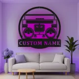 Insegna in metallo personalizzata con boombox e luce LED regalo per amanti della musica decorazione retro per sala giochi