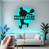 Pickleball Player LED Metal Art | Custom Name Sign | Sport Gift for Athlete | Game Room Decor