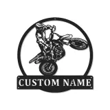 Custom Motocross Rider Led Light Metal Wall Art Personalized Gift for Dirt Bike Enthusiasts Garage Decor