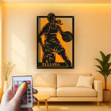 Custom Female Basketball Player Led Light Metal Wall Art Personalized Athlete Gift Game Room Sports Decor