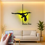 Custom Pole Dance Metal Sign | LED Name Art for Studio Decor | Personalized Dancer Gift | Gymnastics Wall Silhouette