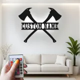 Custom Firefighter Axes LED Sign | Personalized Metal Name Art | Fire Station & Man Cave Decor | Fireman Gift