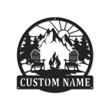 Cartel de metal LED personalizado de fogata de montaña regalo para amantes del aire libre decoración de cabaña o patio