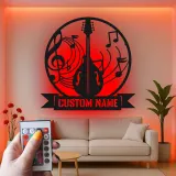 Custom Guitar LED Sign | Personalized Metal Wall Art for Music Room | Musician Name Plaque with Lights