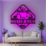 Décoration murale en métal LED de chantier personnalisée, cadeau unique pour les bâtisseurs, décoration de bureau pour les passionnés de construction