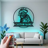 Cartel LED de cabeza de gallo | Arte mural de metal personalizado | Decoración de granja personalizada para agricultores y granjas