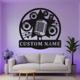 Cartel LED Personalizado de Micrófono | Arte Mural de Metal para Decoración de Estudio de Música | Placa de Nombre Personalizada para Músicos y Cantantes