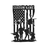 Panneau Militaire Personnalisé | Art en Métal Silhouette de Soldat | Décor LED Drapeau Américain pour Anciens Combattants