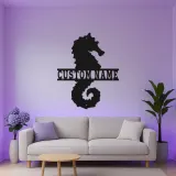 Insegna in metallo personalizzata con cavalluccio marino | Arte murale retroilluminata LED | Decorazione nautica personalizzata per casa al mare | Regalo per amanti dell'oceano