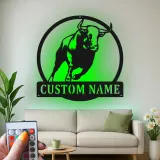 Insegna in metallo personalizzata con luce LED a forma di toro per decorare il ranch, regalo in stile western per la man cave
