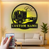Custom Semi Truck Metal Sign | Personalized LED Wall Art for Truckers | Big Rig Garage Decor | Gift for Drivers