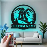 Cartel LED de snowboarder personalizado | Arte mural de metal personalizado | Decoración para el hogar de deportes de invierno | Regalo de snowboard retroiluminado