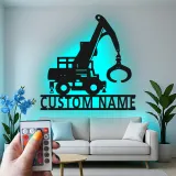 Personalisierte LED-Metall-Wandkunst mit Baukran – Geschenk für Bauprofis, Garage oder Büro