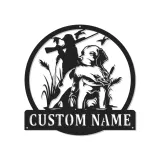 Personalisierte LED-Metall-Wandkunst mit Jagdhund und Ente – Geschenk für Jäger, Deko für Männerhöhle oder Ferienhaus