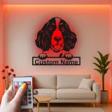 Cartel de metal LED de Springer Spaniel personalizado, regalo para amantes de perros, decoración de sala de estar