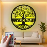 Art Mural LED Arbre de Vie | Panneau de Nom de Famille Personnalisé | Décor Métal Personnalisé pour Entrée | Cadeau de Crémaillère pour Couples