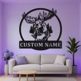 Insegna in Metallo Personalizzata con Alce | Arte Murale Faunistica con LED | Decorazione Rustica per Rifugio o Casa
