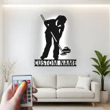 Insegna in metallo con giocatore di curling e luce LED - Regalo sportivo per appassionati di curling - Decorazione per sala giochi