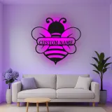 Insegna in metallo LED personalizzata con ape - Regalo per amanti della natura, decorazione per asilo o giardino