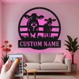 Custom Cow and Calf Led Light Metal Wall Art Farmhouse Gift for Farmers Rustic Kitchen or Barn Decor