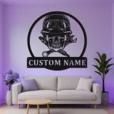 Panneau Mécanicien Crâne Personnalisé | Décoration Murale en Métal Rétroéclairée pour Garage | Décor de Atelier Personnalisé | Cadeau Réparation Auto