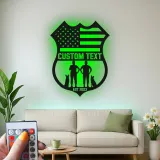 Police Officer & K9 Unit LED Sign | Personalized Law Enforcement Metal Art | Custom American Flag Shield | Police Officer Gift