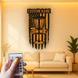Custom Disc Golf Basket Led Light Metal Wall Art Personalized Gift for Disc Golfers Game Room or Man Cave Decor