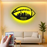 Plaque LED skyline football personnalisée | Décoration murale en métal de ville personnalisée | Décor salle de jeux et cadeau pour fan de sport | Lumière pour espace masculin