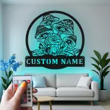 Custom Mushroom Metal Sign | Personalized LED Wall Art | Whimsical Fungi Decor for Bedroom | Psychedelic Nature Lover Gift