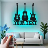 Insegna LED personalizzata a forma di chitarra | Decorazione murale in metallo personalizzata per sala musica | Regalo per musicisti | Arredo da parete per chitarristi