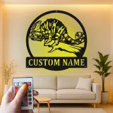 Insegna in metallo LED personalizzata a forma di camaleonte - Regalo unico per amanti dei rettili, decorazione per camera da letto o ufficio